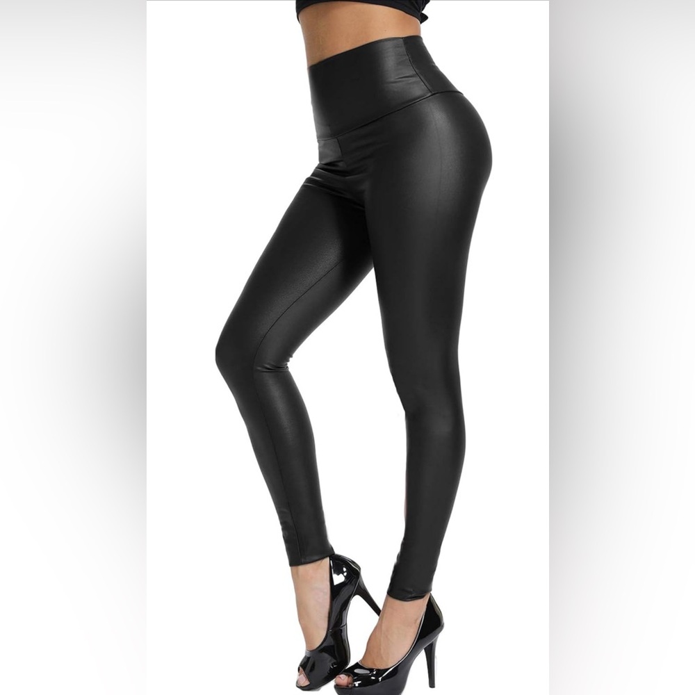 KIWI RATA Black High-Waist Faux Leather Leggings